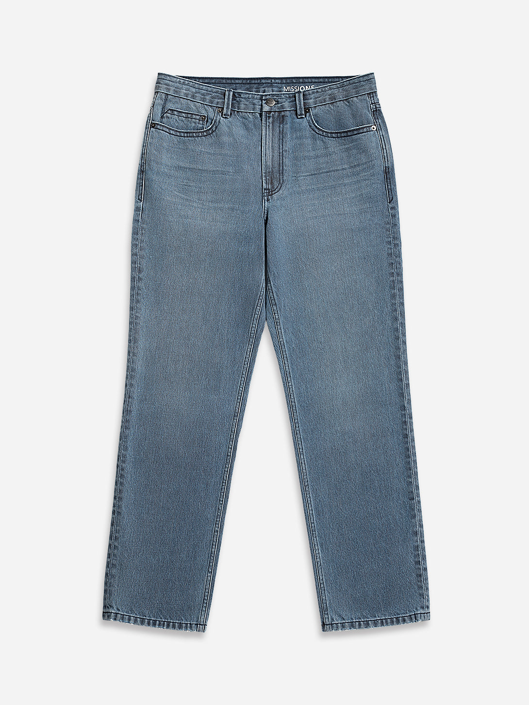 Mid Indigo Missions Denim Jeans Mens Straight Fit Relaxed Jeans Faded Denim Construction Vintage Feel Indigo Denim 