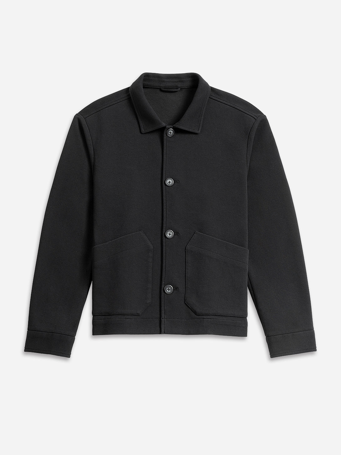 Black Hawthorn Twill Knit Jacket Mens Collared Button Up Knit Jacket Layering Mens Jacket Waffle Knit Fabric 