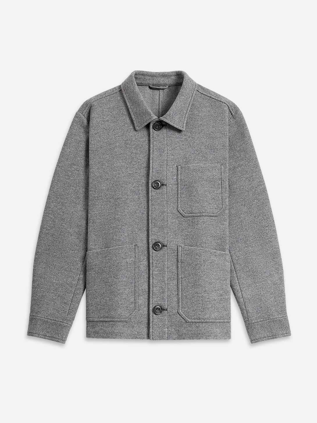 Grey Heather Remi Wool Jacket Mens Button Up Collared Shirt Jacket Layering Overshirt Chore Jacket 