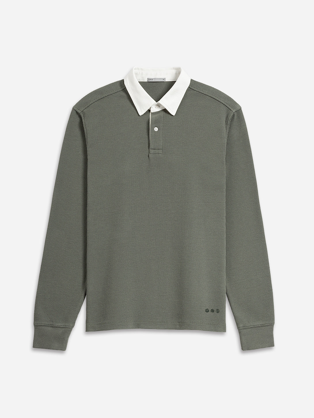 Castor Grey Lind Waffle Rugby Polo Mens Long Sleeve Polo Waffle Fabric Contrast Collar Polo Classic Long Sleeve 