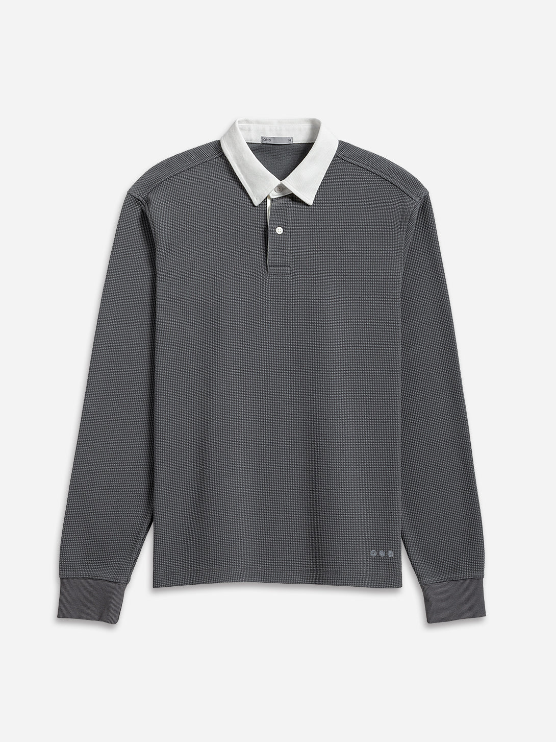 Dk Shadow Lind Waffle Rugby Polo Mens Long Sleeve Polo Waffle Fabric Contrast Collar Polo Classic Long Sleeve 