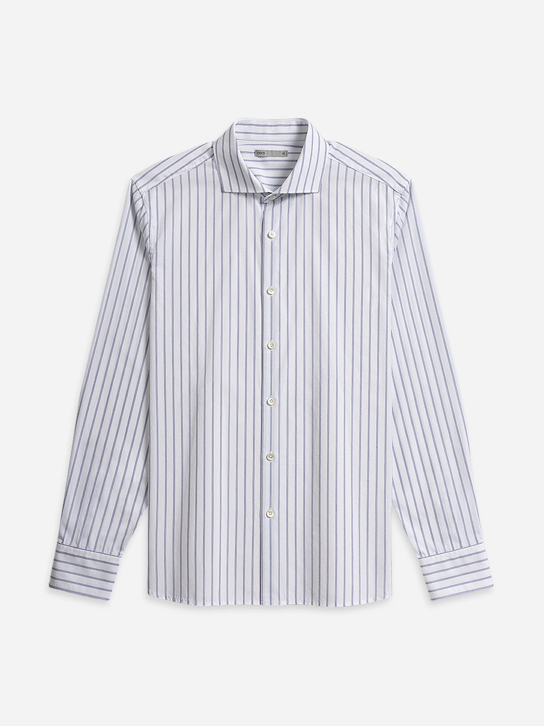 Bright White/Mid Blue Stripe Arthur Track Stripe Shirt Mens Cutaway Collar Shirt Striped Button Up Shirt Work Formal Shirt 