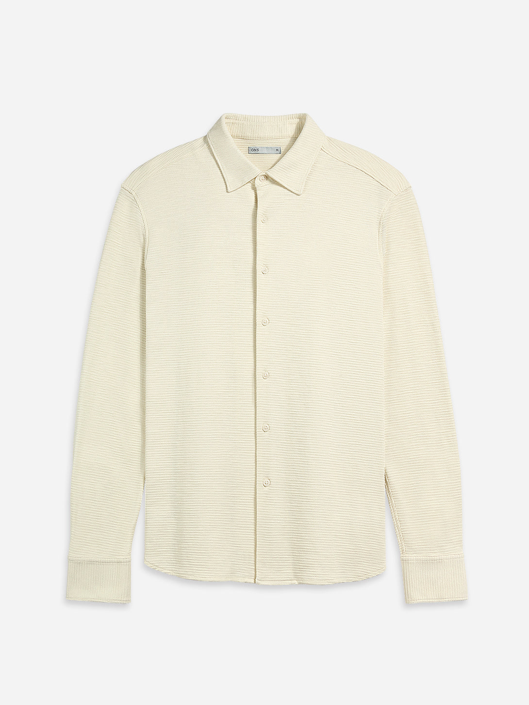 Cream Darcy Slub Waffle Shirt Mens Waffle Textured Knit Button Up Shirt Waffle Design Comfort Stretch Shirt Collared