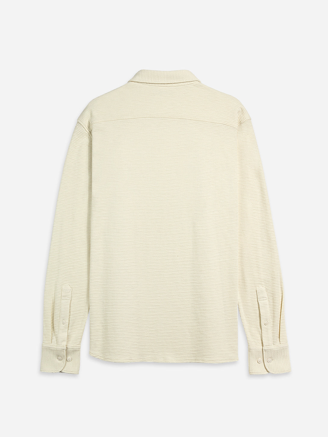 Cream Darcy Slub Waffle Shirt Mens Waffle Textured Knit Button Up Shirt Waffle Design Comfort Stretch Shirt Collared