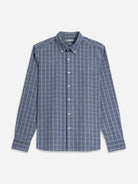 Mid Blue Heather/White Check Fulton Heather Windowpane Shirt Mens Checkered Button Down Shirt Casual Work Shirt 