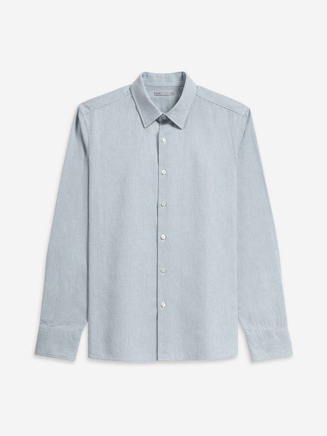 Bright White/Lt Blue Check Arik Mini Check Shirt Mens Point Collar Dress Shirt Soft Fabric Button Up Cotton Long Sleeve Collared Shirt 