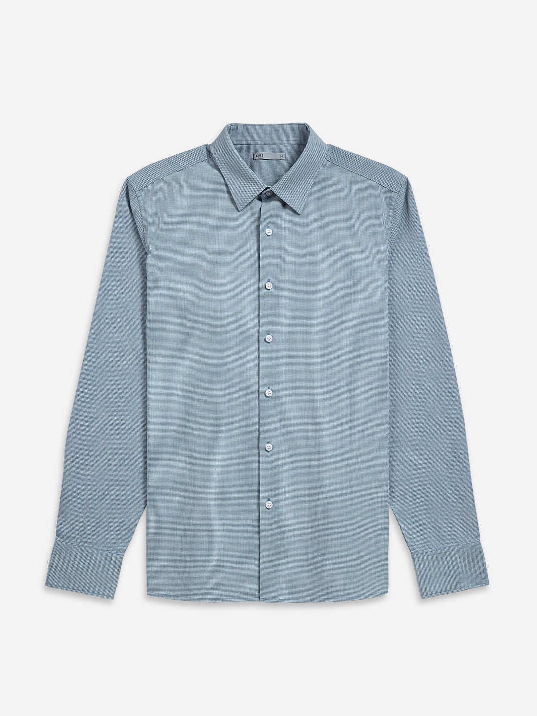 Bright White/Mid Blue Check Arik Houndstooth Shirt Mens Casual Button Up Work Shirt Soft Flannel Fabric Point Collar Houndstooth Pattern 