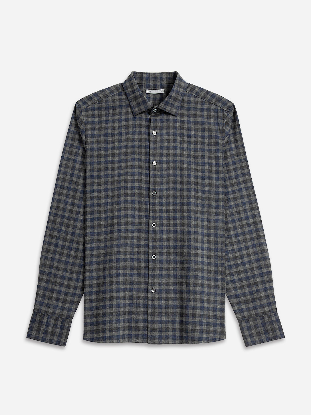 Dk Charcoal Heather/Navy Check Adrian Gingham Check Shirt Mens Spread Collar Button Up Shirt Heather Fabric Soft Feel Checkered Pattern Shirt 