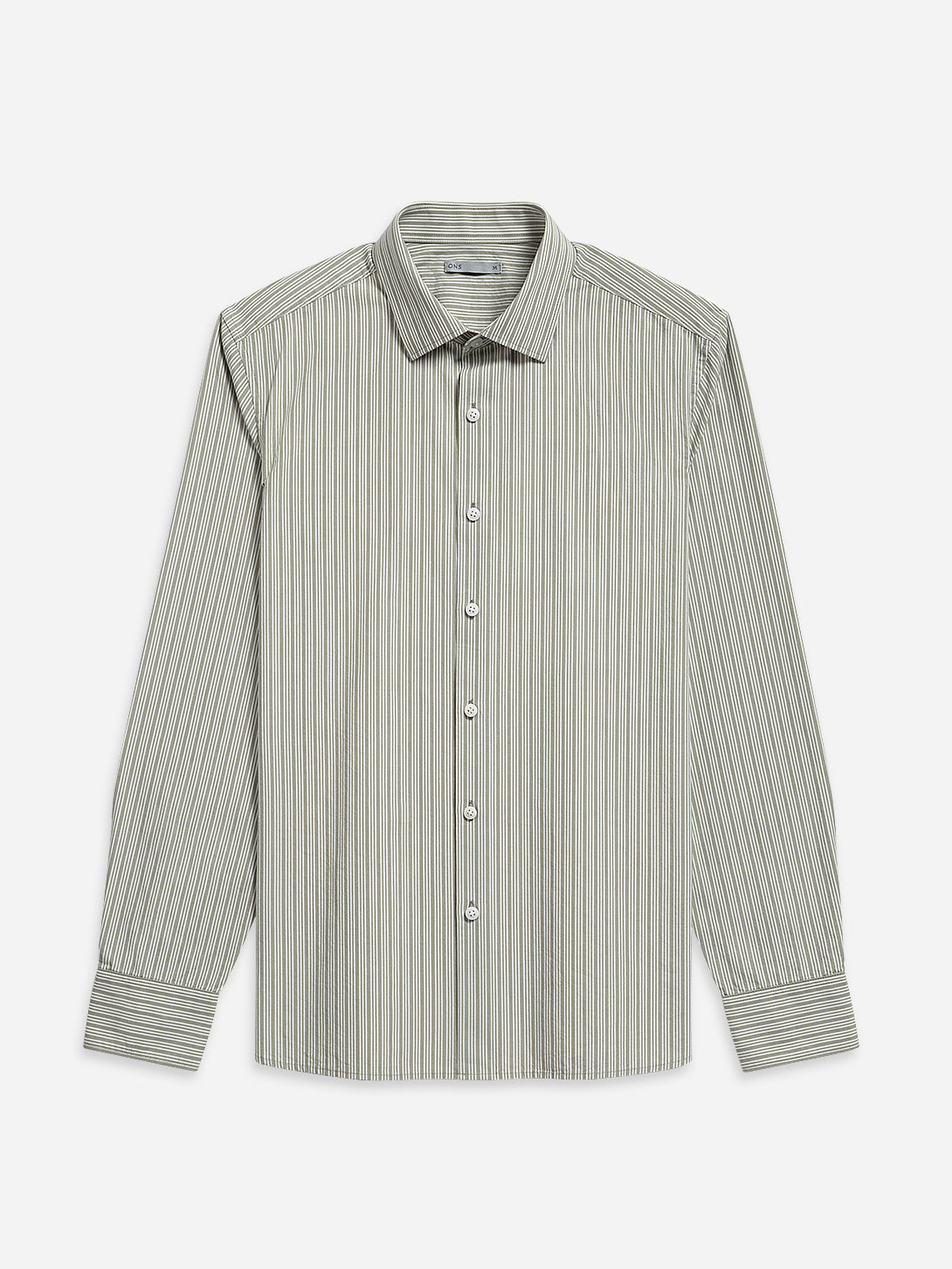 Off White/Seagrass Stripe Adrian Pencil Stripe Shirt Mens Spread Collar Casual Dress Shirt Work Stripe Shirt