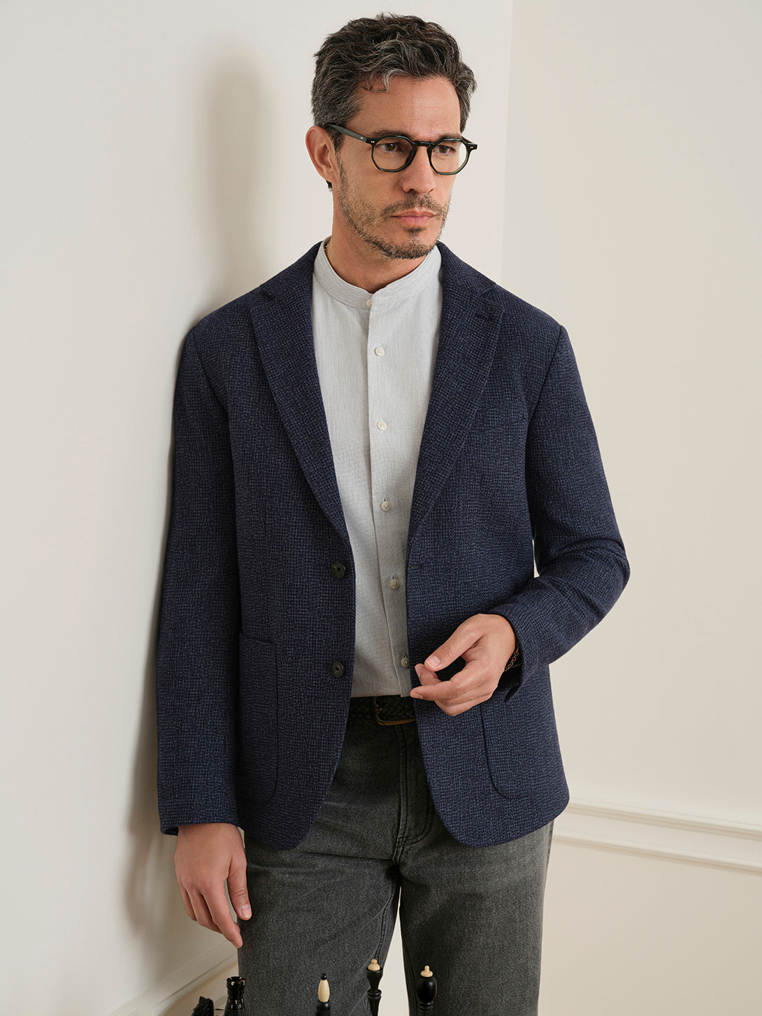 Navy Heather Perry Woolly Waffle Blazer Mens Blazer Suit Jacket Outerwear ONS Clothing