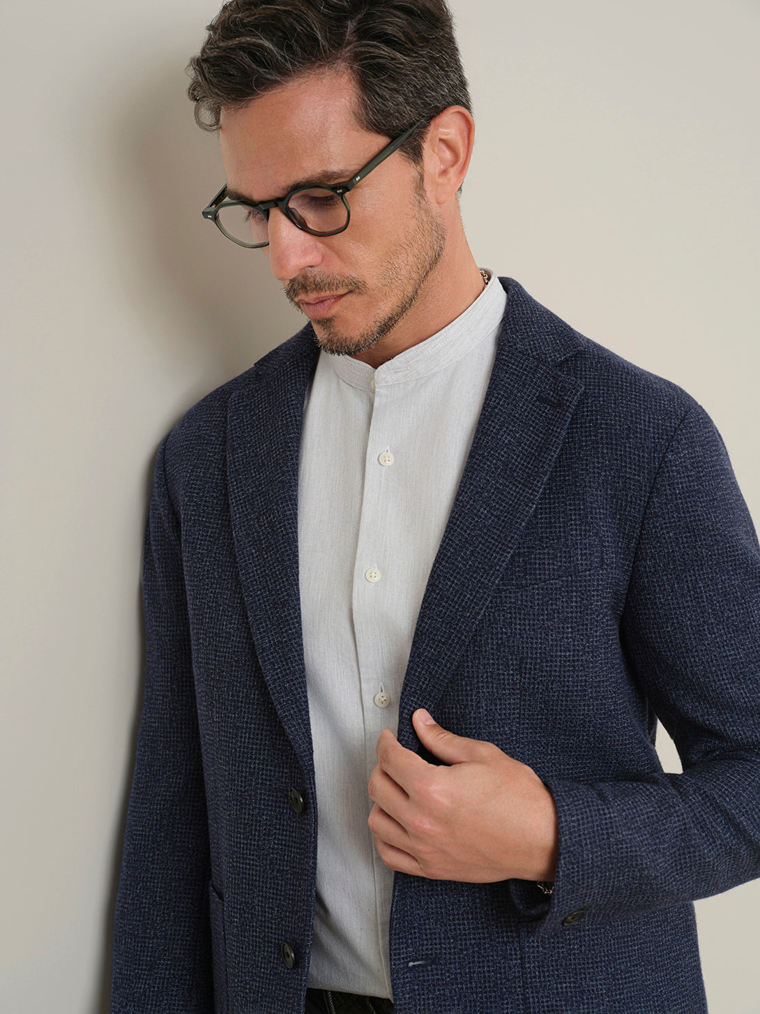 Navy Heather Perry Woolly Waffle Blazer Mens Blazer Suit Jacket Outerwear ONS Clothing