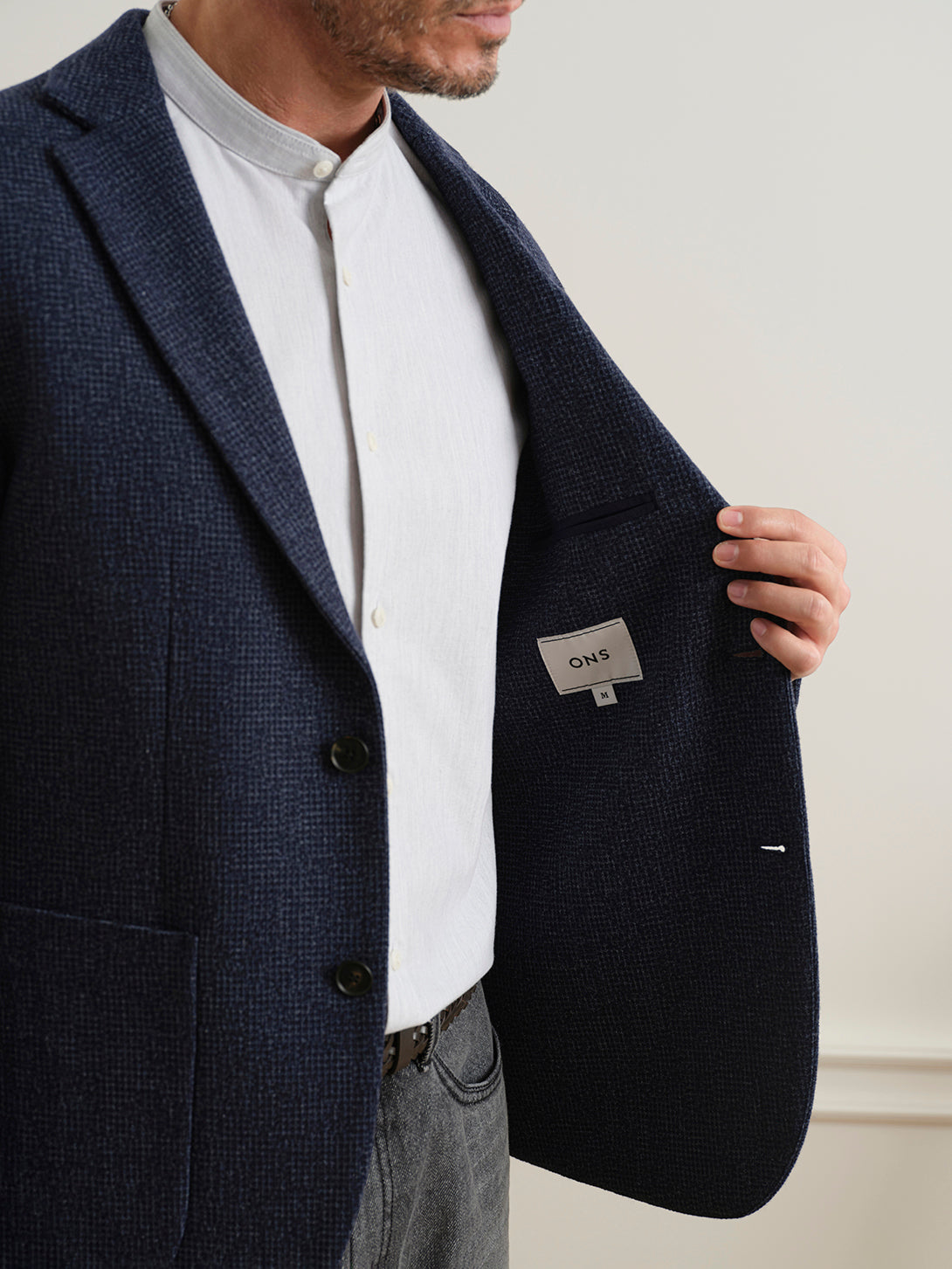 Navy Heather Perry Woolly Waffle Blazer Mens Blazer Suit Jacket Outerwear ONS Clothing