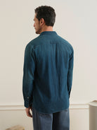 Mid Indigo Fulton Denim Shirt Mens Denim Button Down Woven Shirt Indigo Blue ONS Clothing