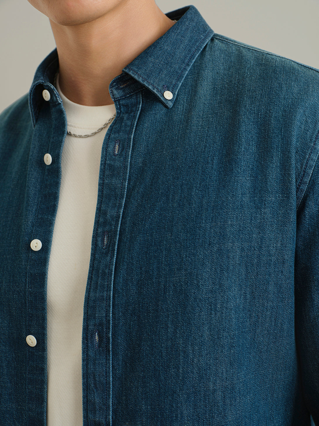 Mid Indigo Fulton Denim Shirt Mens Denim Button Down Woven Shirt Indigo Blue ONS Clothing