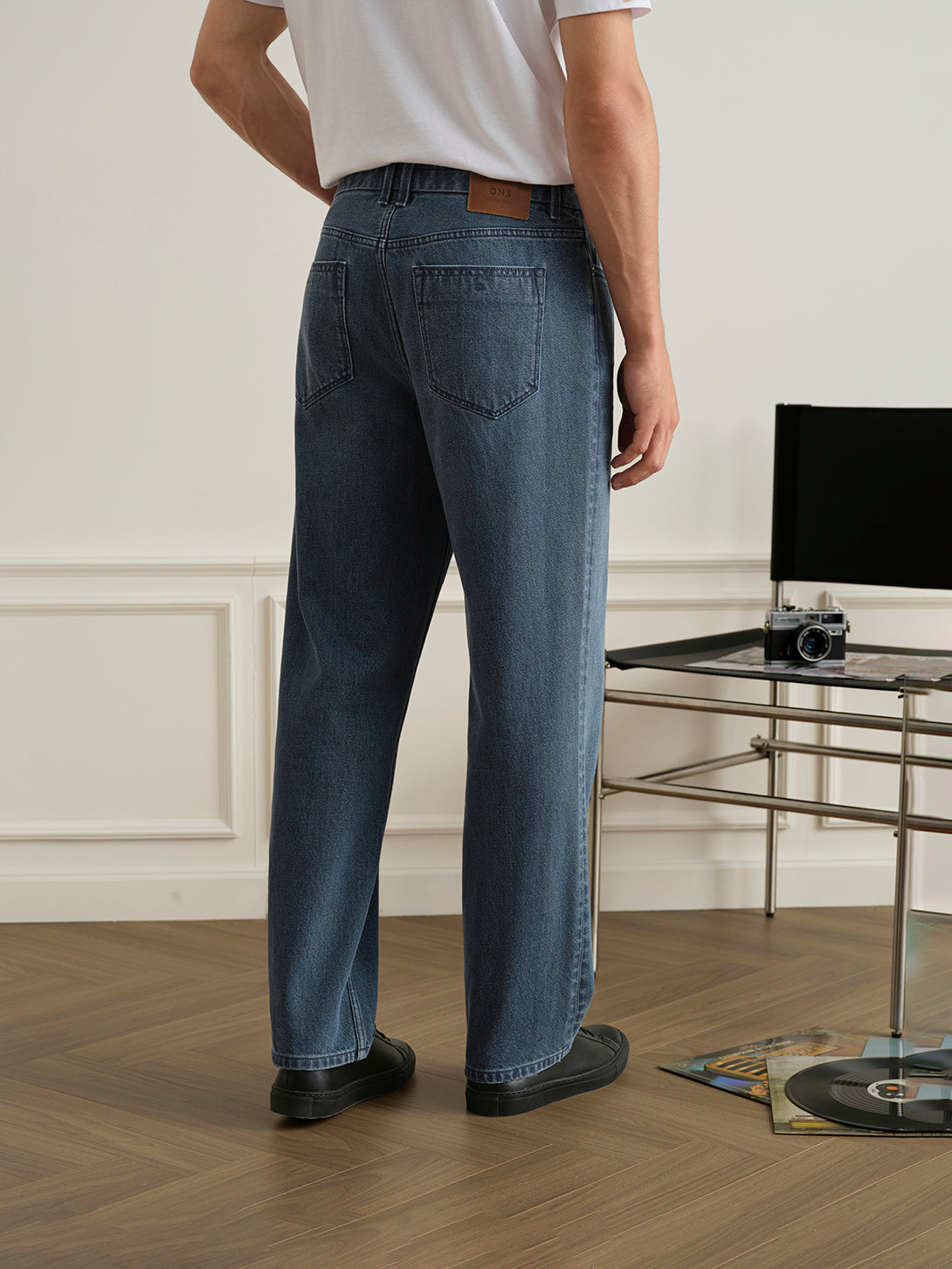 Indigo Stantons Straight-Leg Jeans Mens Relaxed Fit Indigo Denim Jeans ONS Clothing