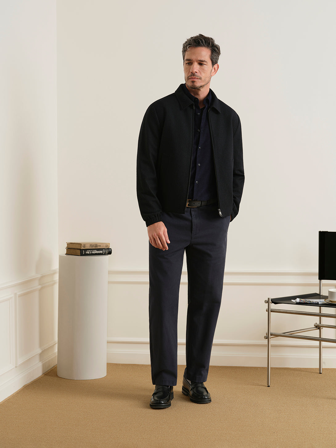 Black Connor Wool Jacket Mens Zip Up Light Layering Jacket ONS Clothing