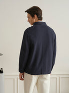 Navy Remi Rattan Texture Jacket Mens Layering Light Jacket Collared Button Up ONS Clothing