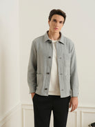 Lt Grey Heather Remi Tweedy Jacket Mens Button Up Light Jacket Mens Outerwear Pocketed Chore Jacket ONS Clothing