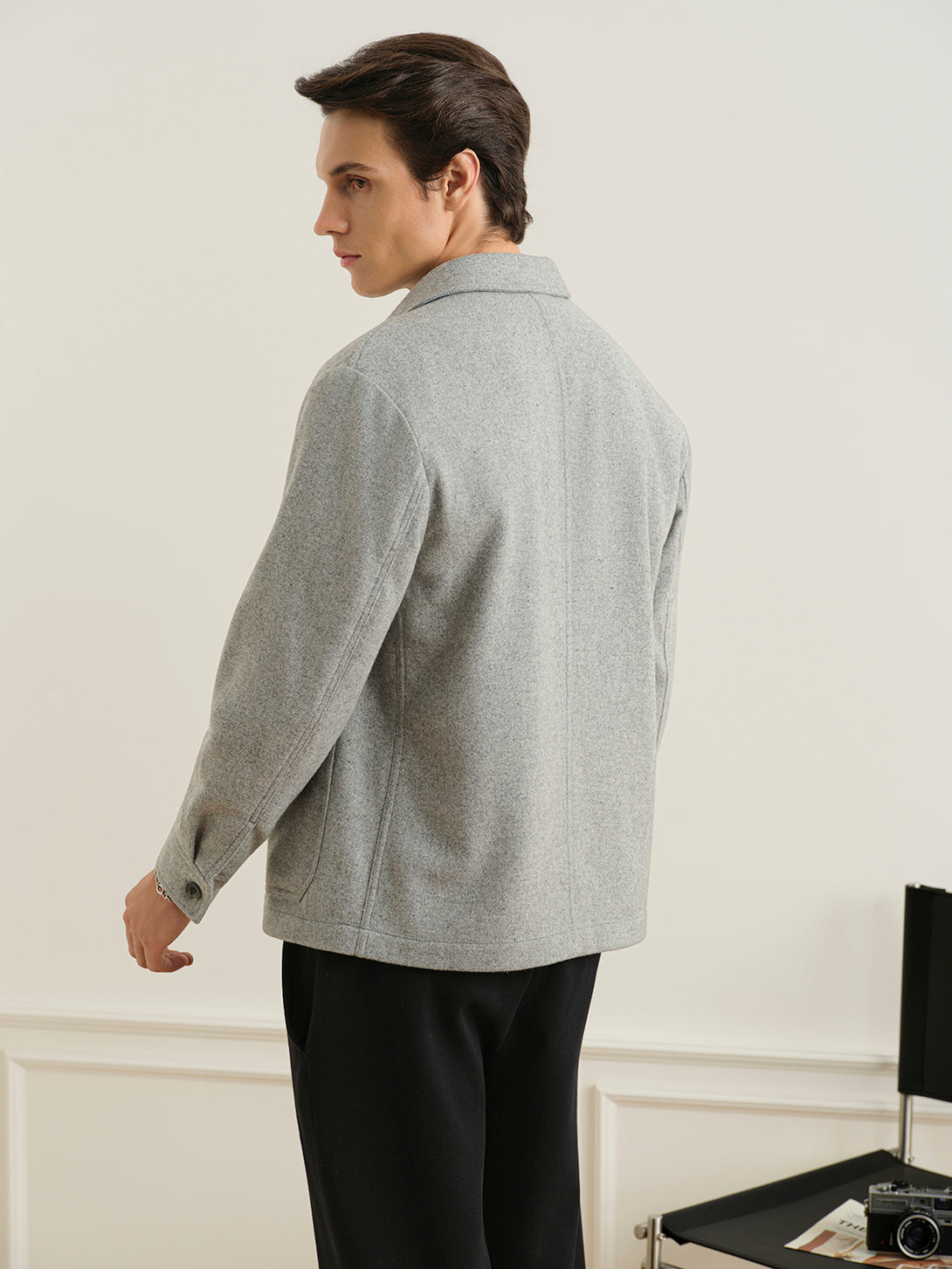 Lt Grey Heather Remi Tweedy Jacket Mens Button Up Light Jacket Mens Outerwear Pocketed Chore Jacket ONS Clothing