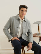 Lt Grey Heather Remi Tweedy Jacket Mens Button Up Light Jacket Mens Outerwear Pocketed Chore Jacket ONS Clothing