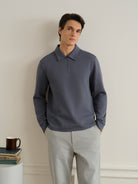 Iron Blue Lind Zip-up Polo Mens Quarter Zip Polo Long Sleeve ONS Clothing 