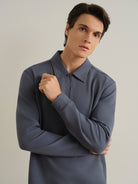 Iron Blue Lind Zip-up Polo Mens Quarter Zip Polo Long Sleeve ONS Clothing 