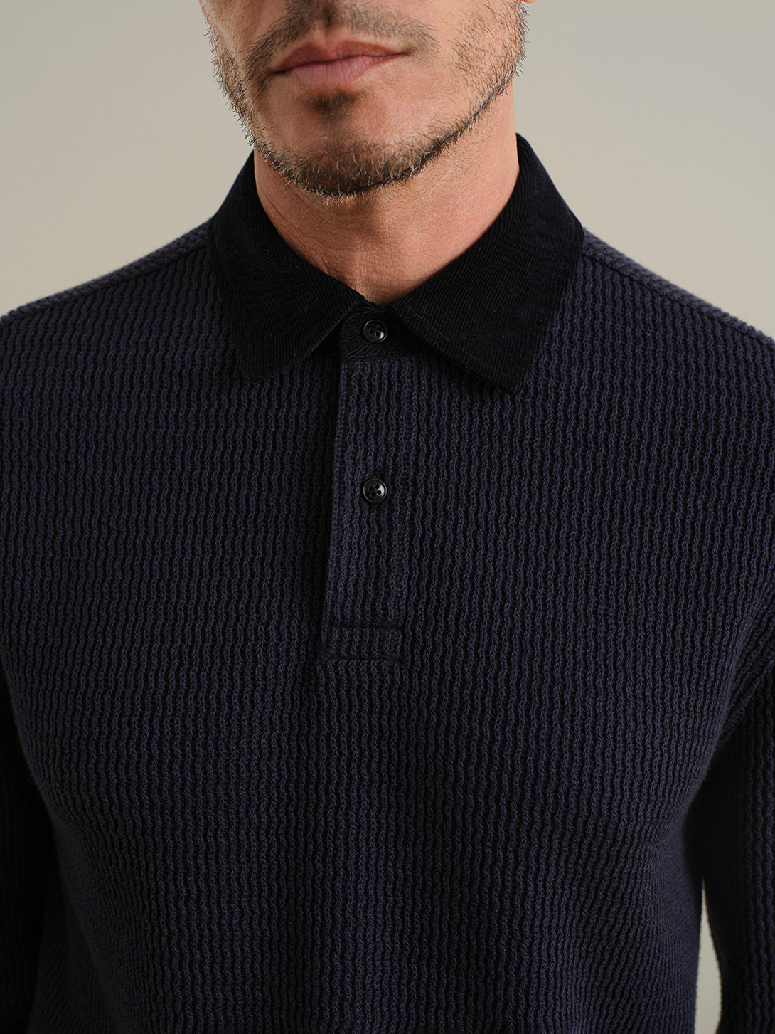 Navy Lind Jacquard Rugby Polo Mens Long Sleeve Rugby Polo Shirt ONS Clothing 