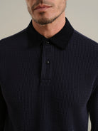 Navy Lind Jacquard Rugby Polo Mens Long Sleeve Rugby Polo Shirt ONS Clothing 
