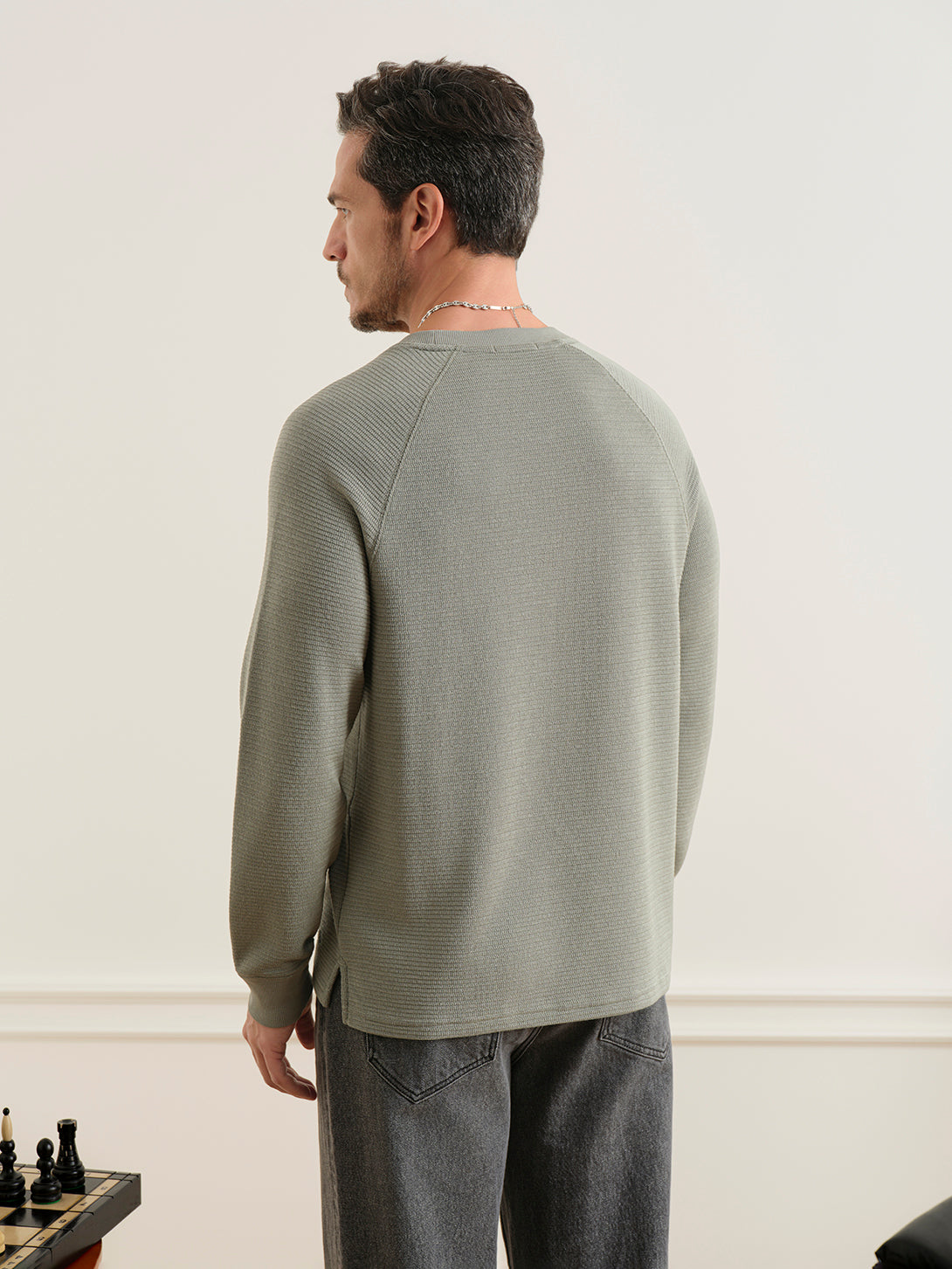 Seagrass Deon Zigzag Knit L/S Tee Mens Lightweight Long Sleeve Pullover Shirt ONS Clothing 