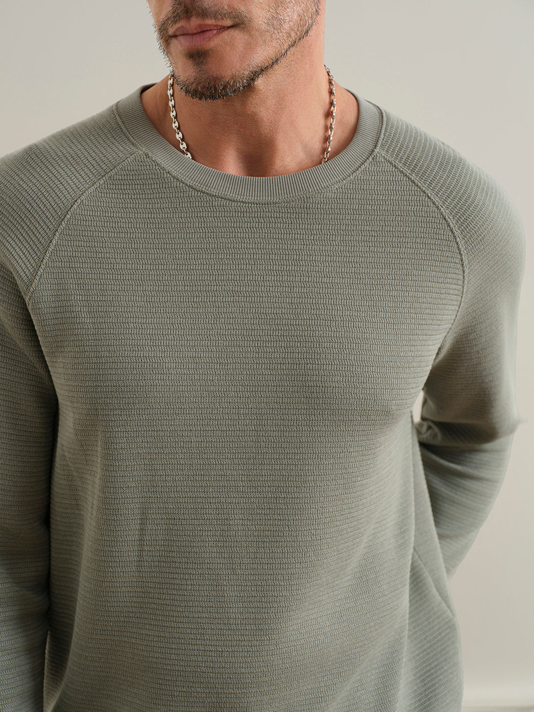 Seagrass Deon Zigzag Knit L/S Tee Mens Lightweight Long Sleeve Pullover Shirt ONS Clothing 