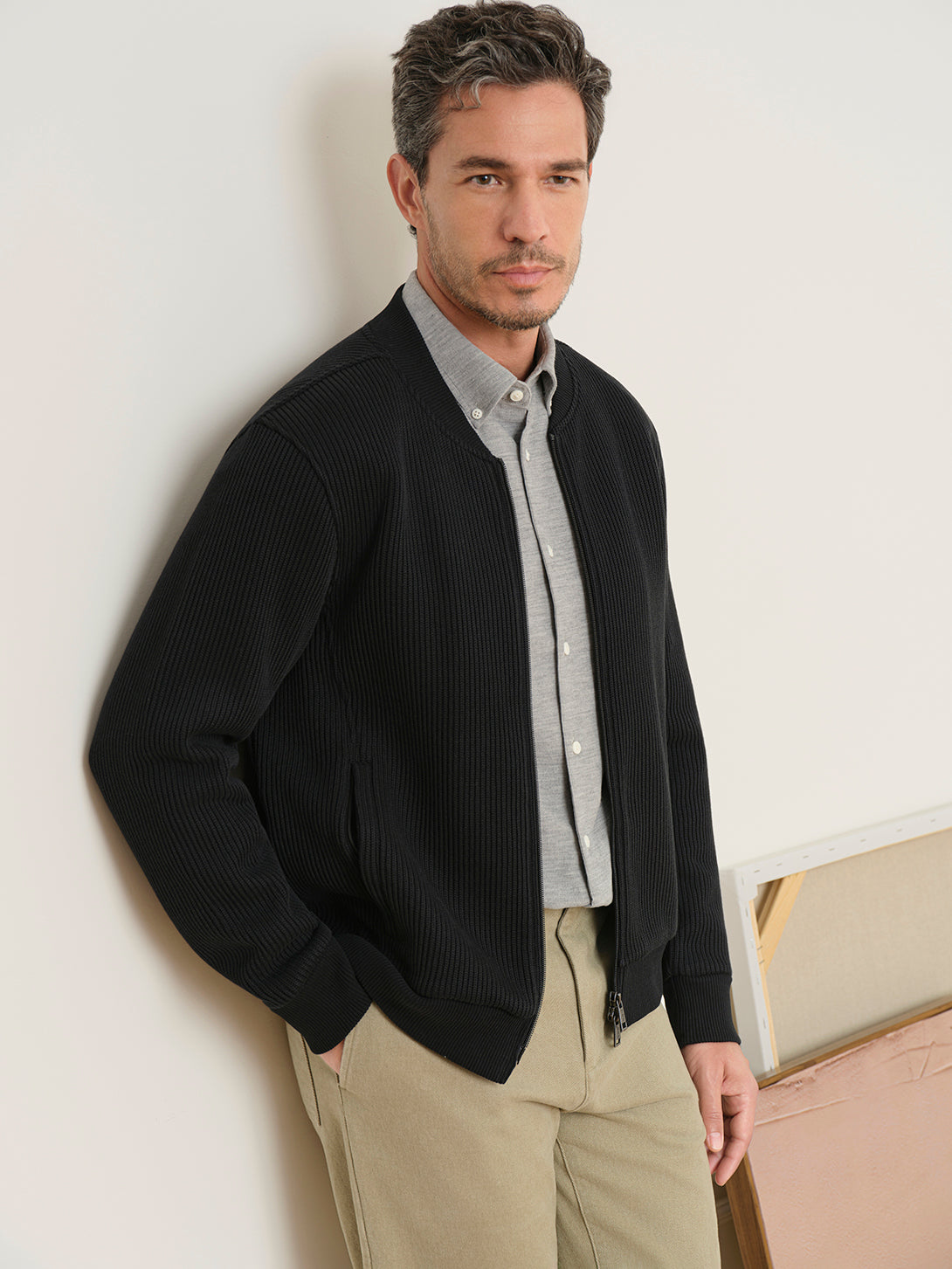 Black Dominic Chunky Knit Cardigan Mens Zip Up Cardigan Light Jacket ONS Clothing 