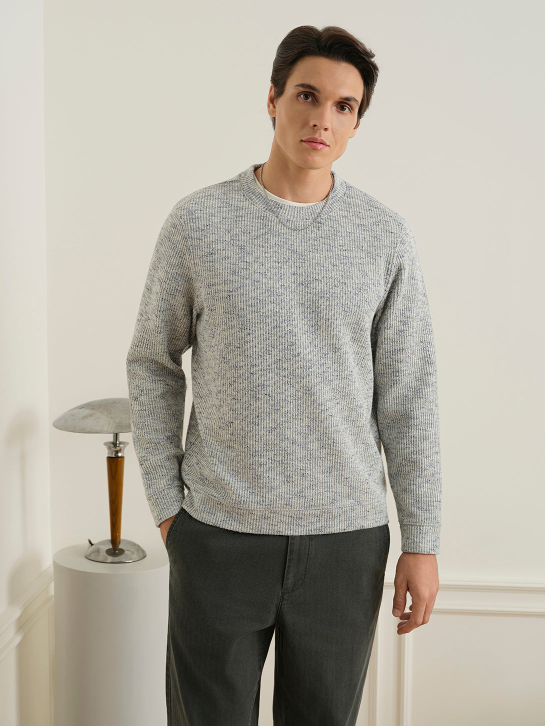 Cloudy Grey Astor Cloud-Knit Sweatshirt Mens Lightweight Pullover Sweatshirt ONS Clothing