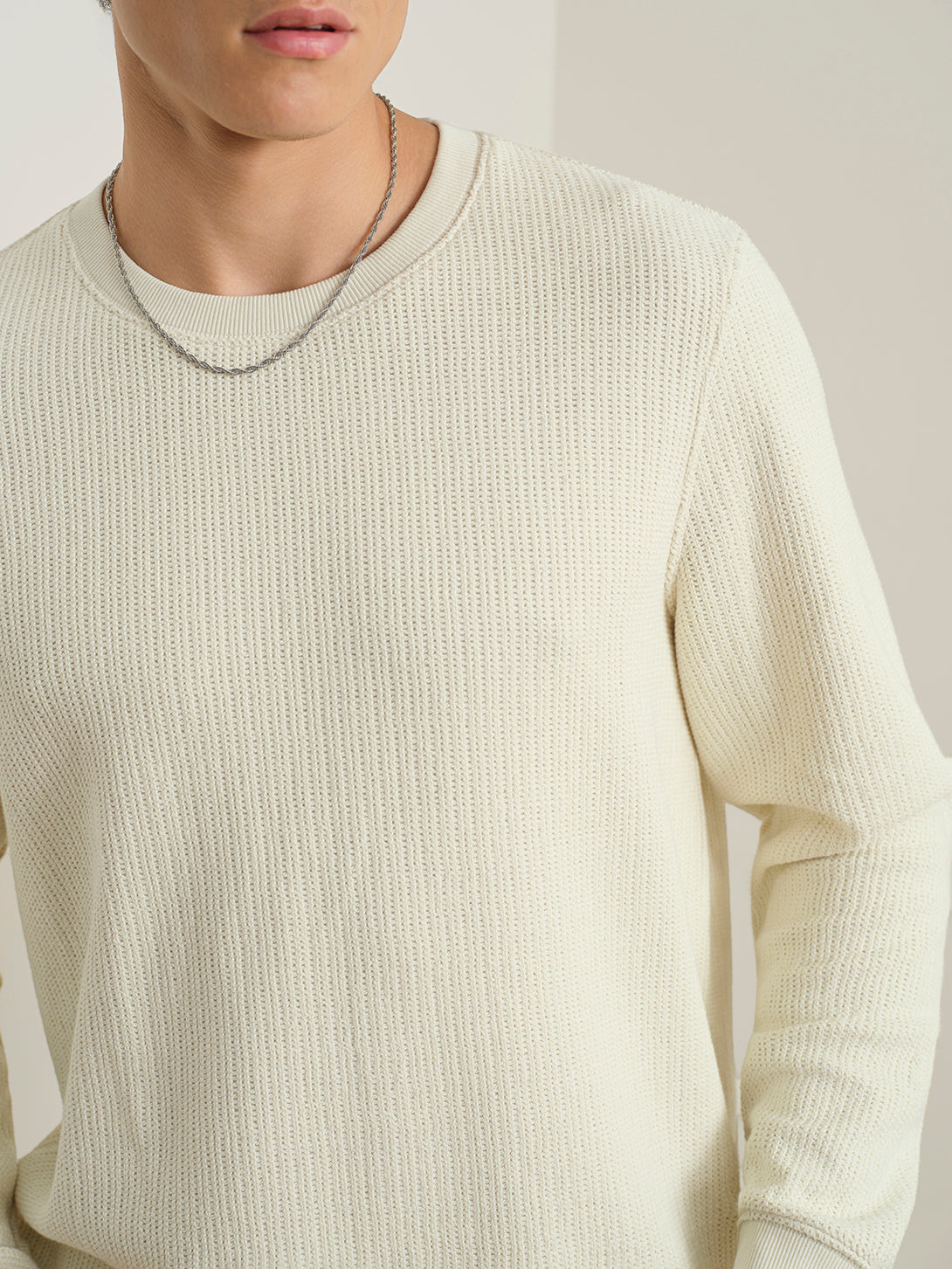 Off White Deon Crochet Sweatshirt Mens Lightweight Pullover Long Sleeve ONS Clothing 