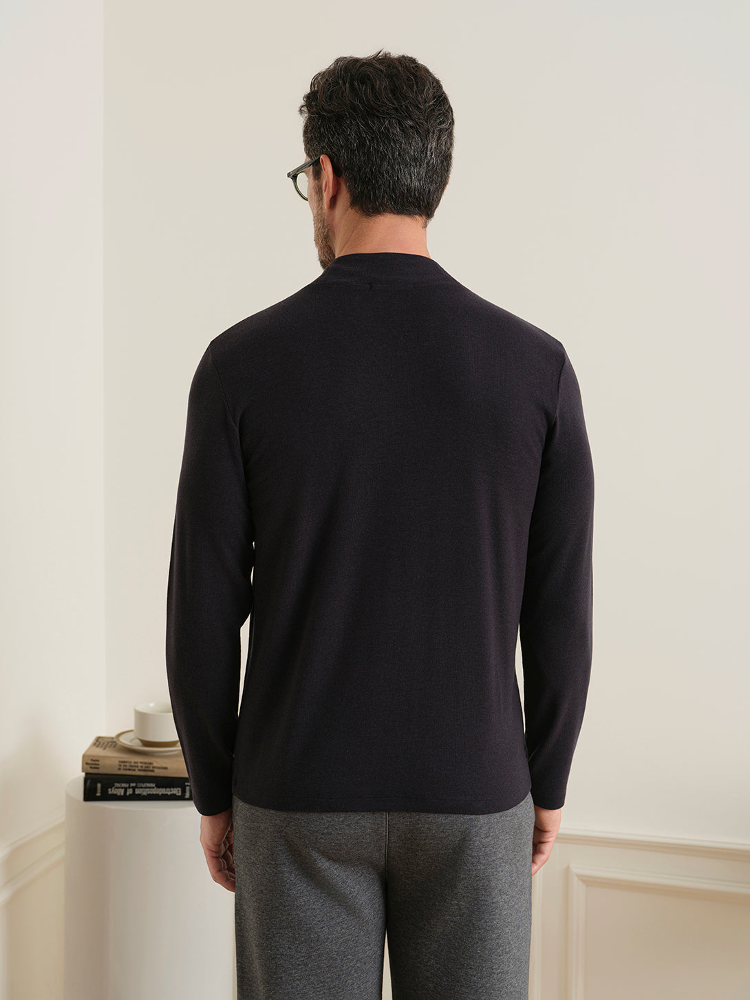 Dk Navy Acton Mock Neck Tee Mens Long Sleeve Lightweight T Shirt Mock Neck Pullover ONS Clothing