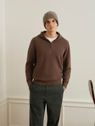 Dk Brown Deon Crochet Hoodie Sweatshirt Mens Quarter Zip Hooded Sweatshirt ONS Clothing