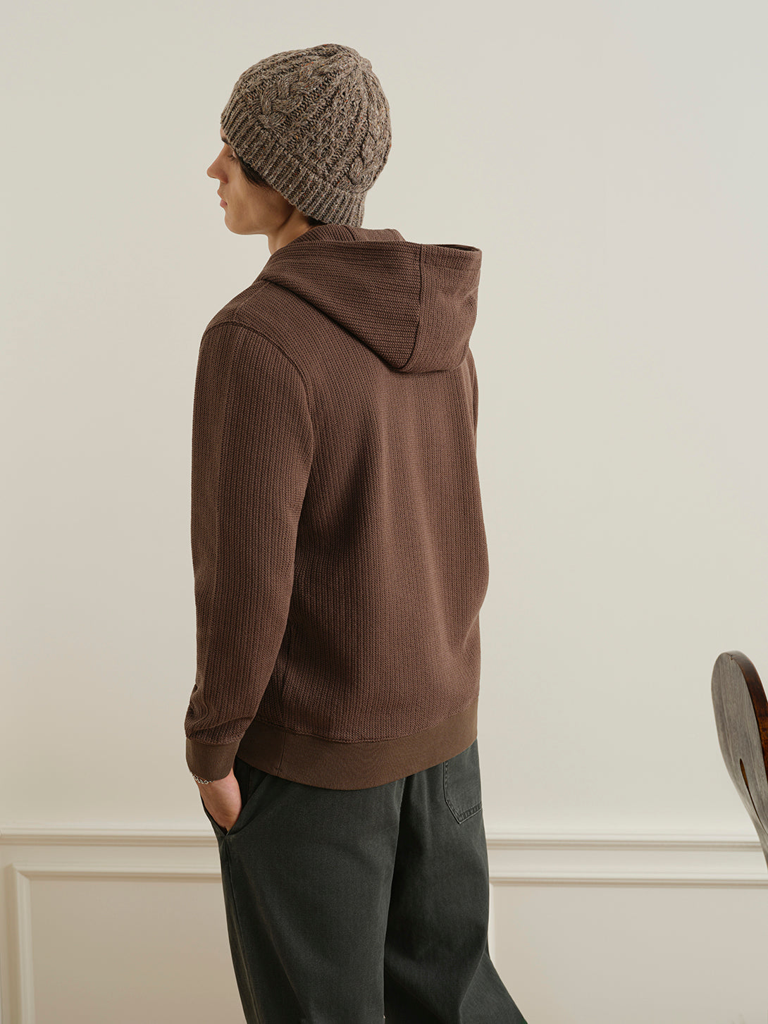 Dk Brown Deon Crochet Hoodie Sweatshirt Mens Quarter Zip Hooded Sweatshirt ONS Clothing