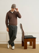 Dk Brown Deon Crochet Hoodie Sweatshirt Mens Quarter Zip Hooded Sweatshirt ONS Clothing