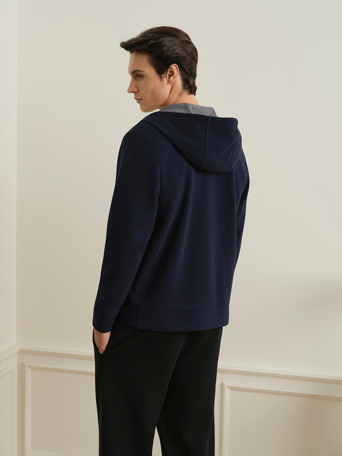 Dk Navy Heather Harper Woolly Zip Hoodie Mens Zip Up Knit Hoodie Loungewear 