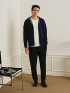 Dk Navy Heather Harper Woolly Zip Hoodie Mens Zip Up Knit Hoodie Loungewear 