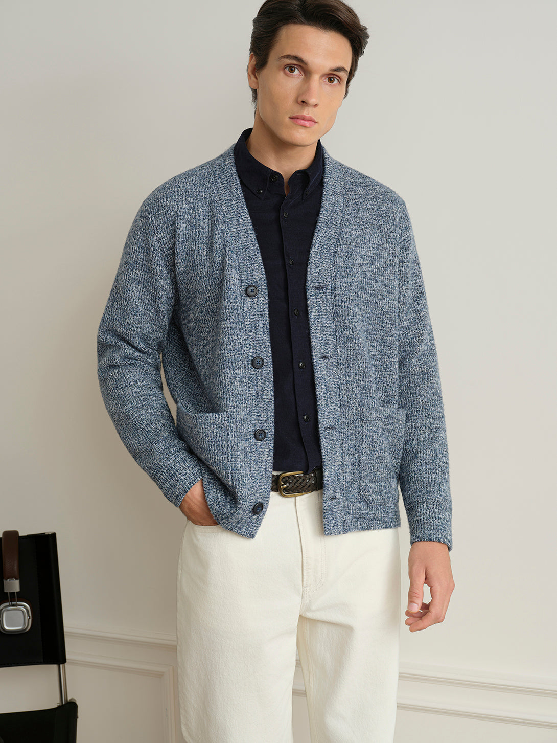 Navy Byron Cloud-Knit Cardigan Mens Knit Cardigan Soft Cotton Outerwear Button Up Cardigan ONS Clothing
