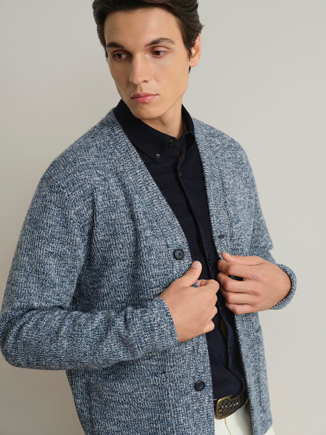 Navy Byron Cloud-Knit Cardigan Mens Knit Cardigan Soft Cotton Outerwear Button Up Cardigan ONS Clothing