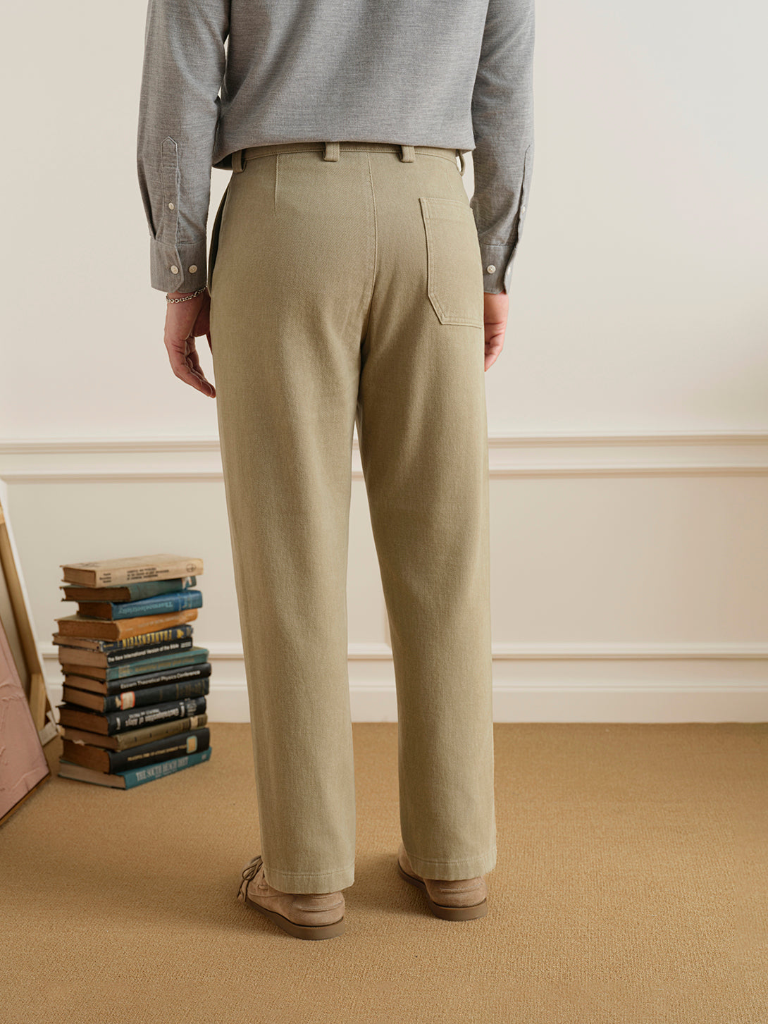 Khaki Wythe Brushed Cotton Trousers Mens Straight Fit Khaki Trouser Pants ONS Clothing
