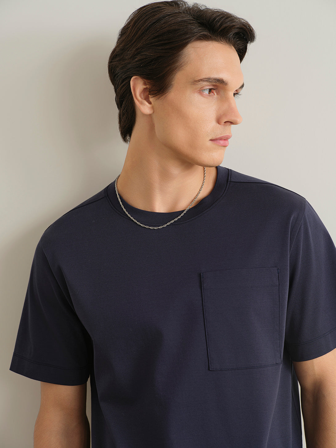 Navy Baseile Pocket Tee Mens Relaxed Fit Crew Neck Tee Chest Pocket ONS Clothing 