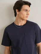 Navy Baseile Pocket Tee Mens Relaxed Fit Crew Neck Tee Chest Pocket ONS Clothing 