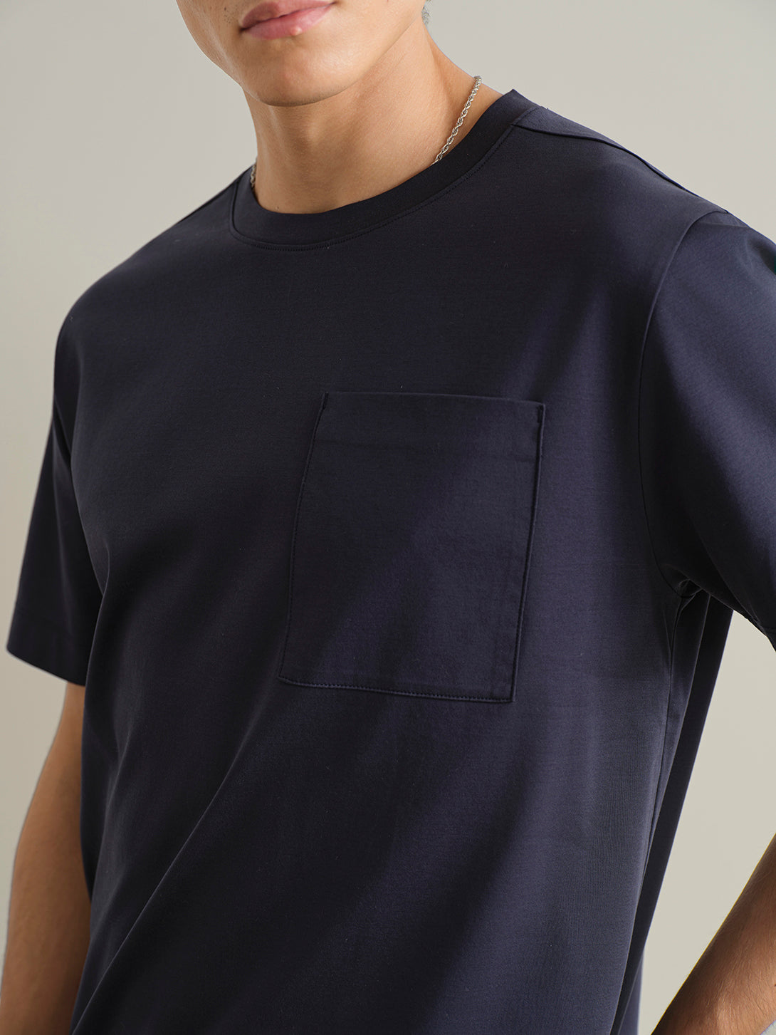 Navy Baseile Pocket Tee Mens Relaxed Fit Crew Neck Tee Chest Pocket ONS Clothing 