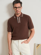 Dk Brown Lind Tipping Polo Mens Knit Polo Short Sleeve Polo Shirt ONS Clothing