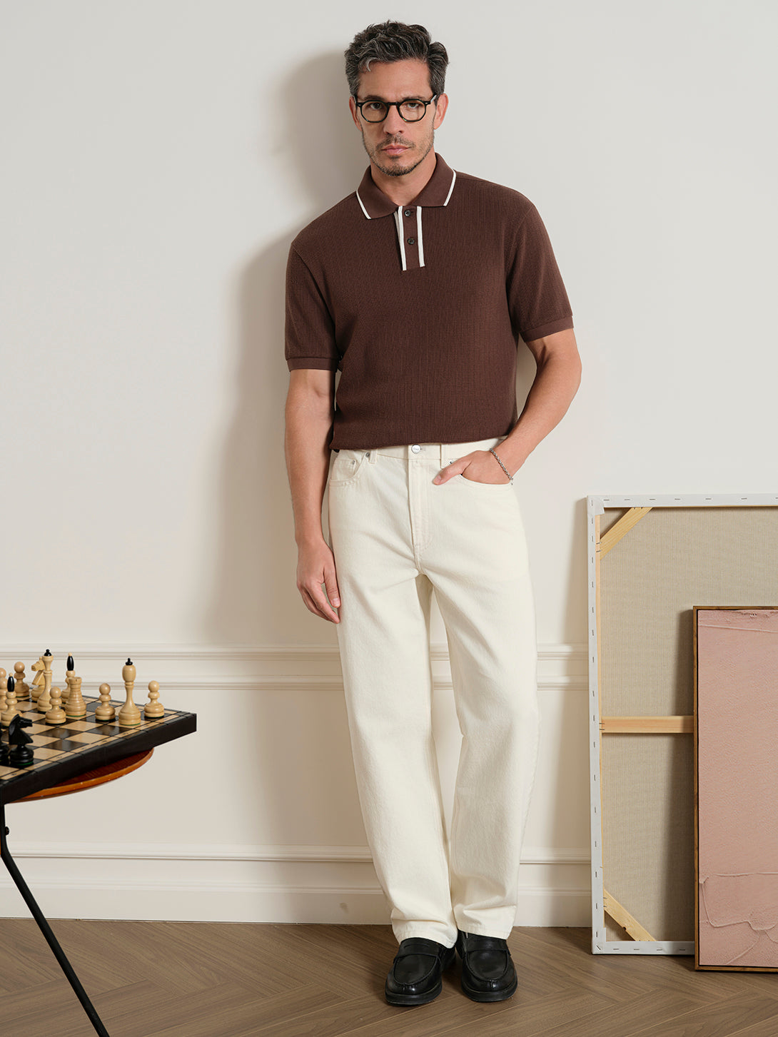 Dk Brown Lind Tipping Polo Mens Knit Polo Short Sleeve Polo Shirt ONS Clothing