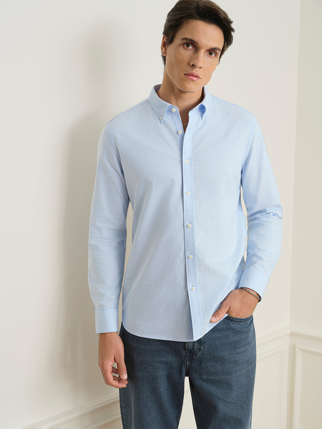 Lt Blue Fulton Oxford Shirt Mens Woven Button Down Oxford Shirt Collared ONS Clothing