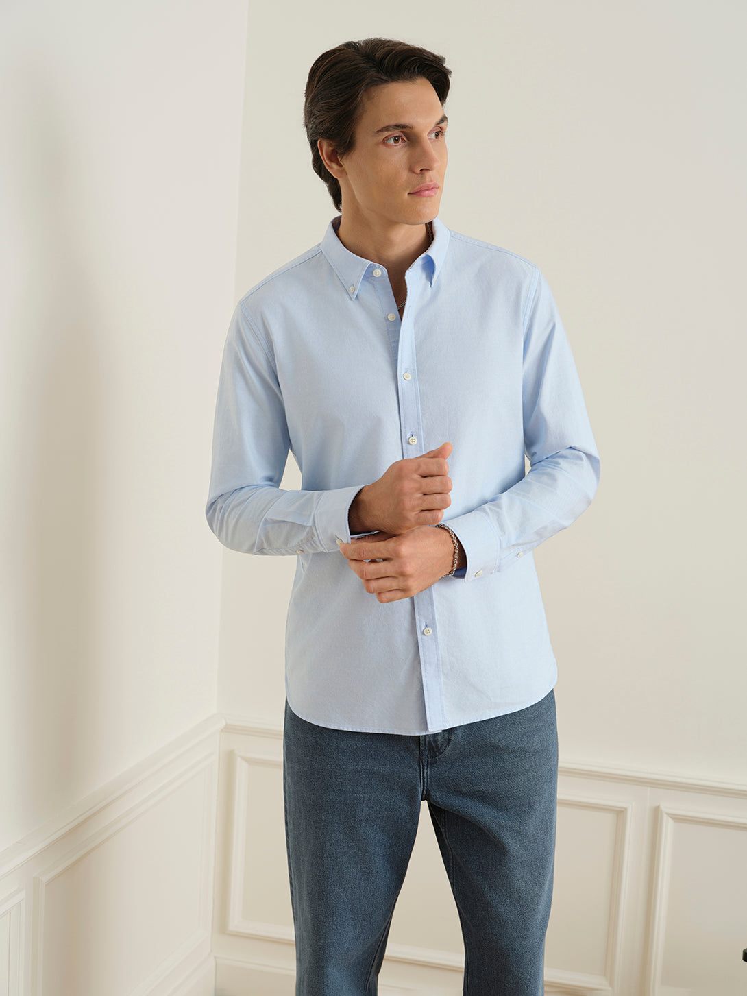 Lt Blue Fulton Oxford Shirt Mens Woven Button Down Oxford Shirt Collared ONS Clothing