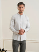 Lt Grey Heather Aleks Heather Oxford Shirt Mens Oxford Cotton Band Collar Woven Shirt ONS Clothing